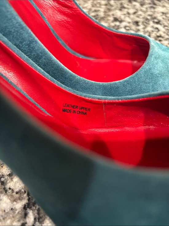 Charles Jourdan Teal Suede Pointed-Toe Pumps with Red Insole